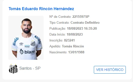 Santos oficializa a contratação do volante venezuelano Tomás Rincón